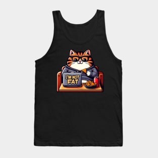 I'm Not Fat meme Chubby Tabby Cat Laptop Couch Potato Nachos Soft Drink Tank Top